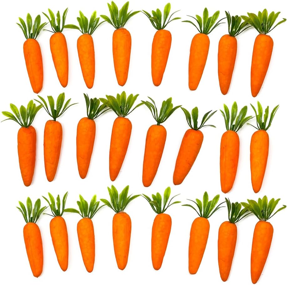 Art&Beauty 24pcs Mini Artificial Carrots - Realistic Fake Carrots with Green Leaves for Easter Decor, DIY Crafts, Kitchen & Party Tabletop