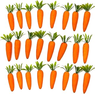 Art&Beauty 24pcs Mini Artificial Carrots - Realistic Fake Carrots with Green Leaves for Easter Decor, DIY Crafts, Kitchen & Party Tabletop