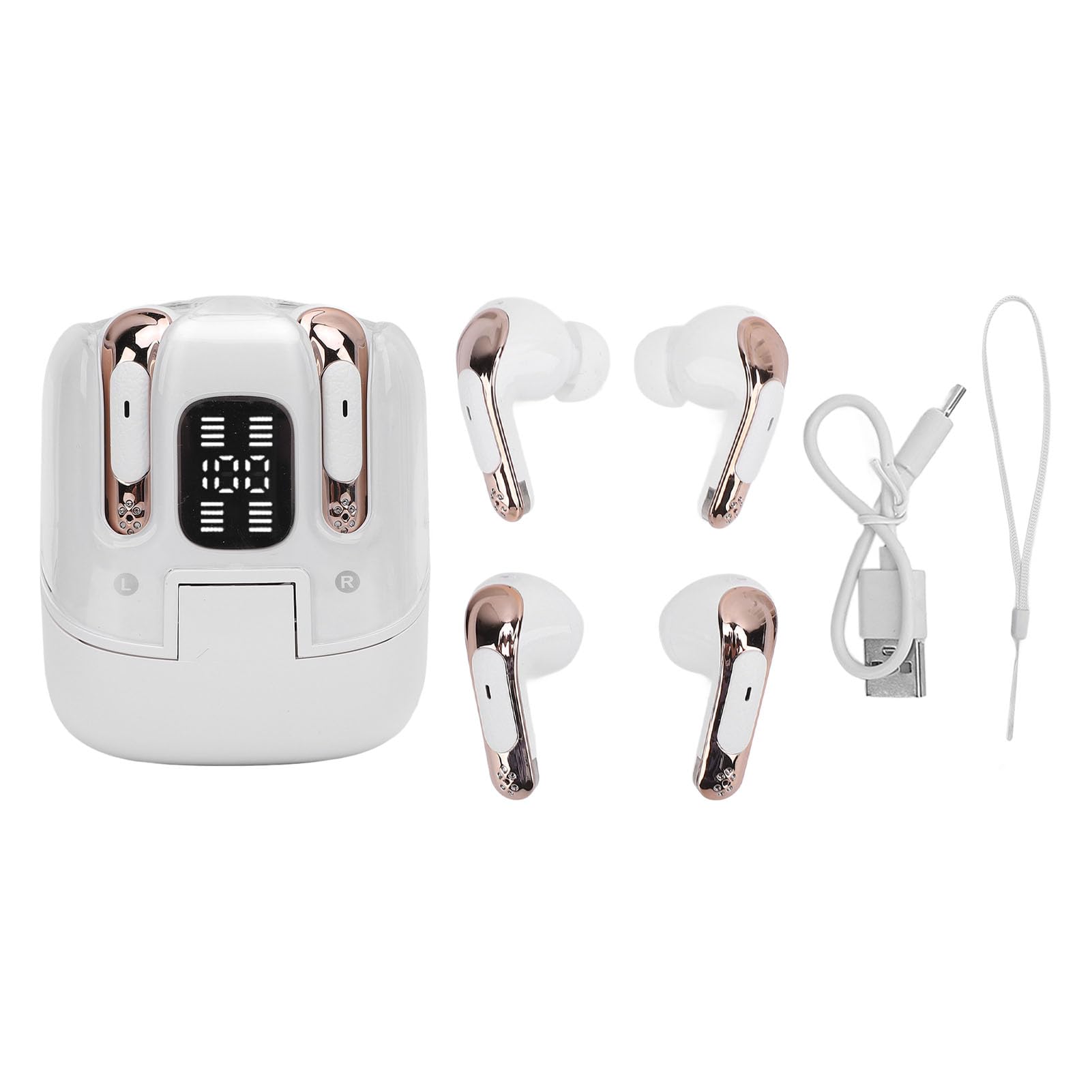 2 Coppie Auricolari Wireless, Auricolari Bluetooth 5.4 Cuffie con Display a LED Digitale, Auricolari per Due Persone per Palestra di Allenamento Sportivo (WHITE)