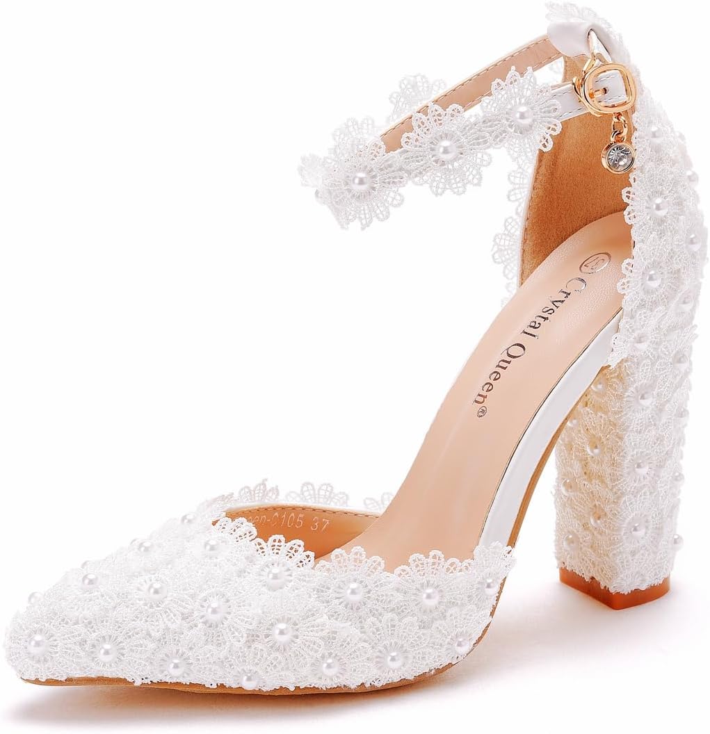 Crystal Queen Women Block Heel Sandals - Elegant Lace Design