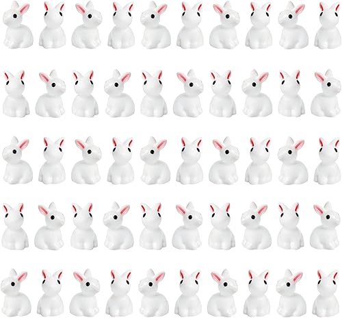 Exasinine 50 mini figuras de conejos, figuras de conejo de Pascua, figuras en miniatura de conejo, mini animales, jardín de hadas, adornos en