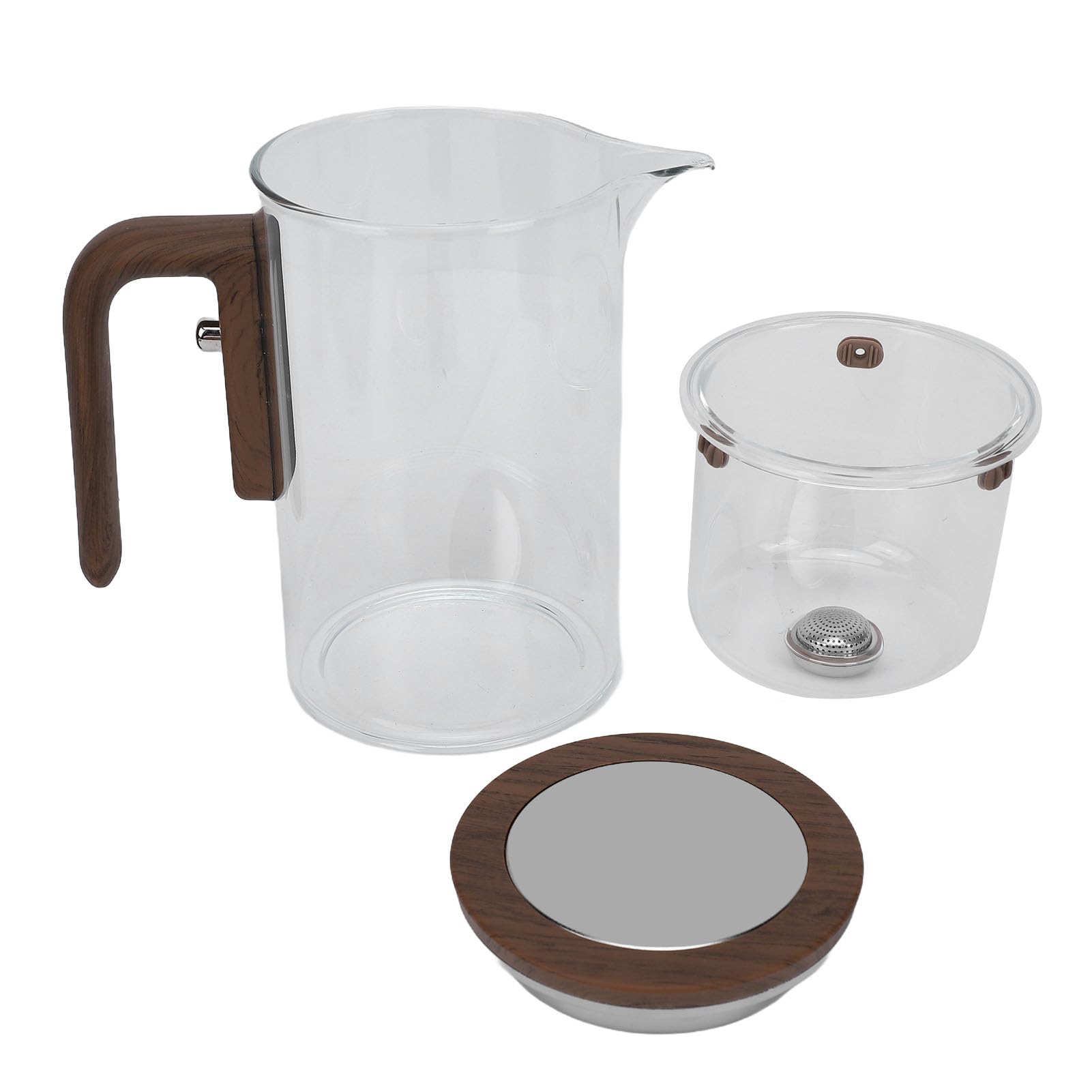 Fdit Tetera de Vetro con Filtro 600ml, Separazione Magnetica Dell'acqua, Infusione a Pressione Facile con Manico in Legno per Uso Domestico e Ristorante