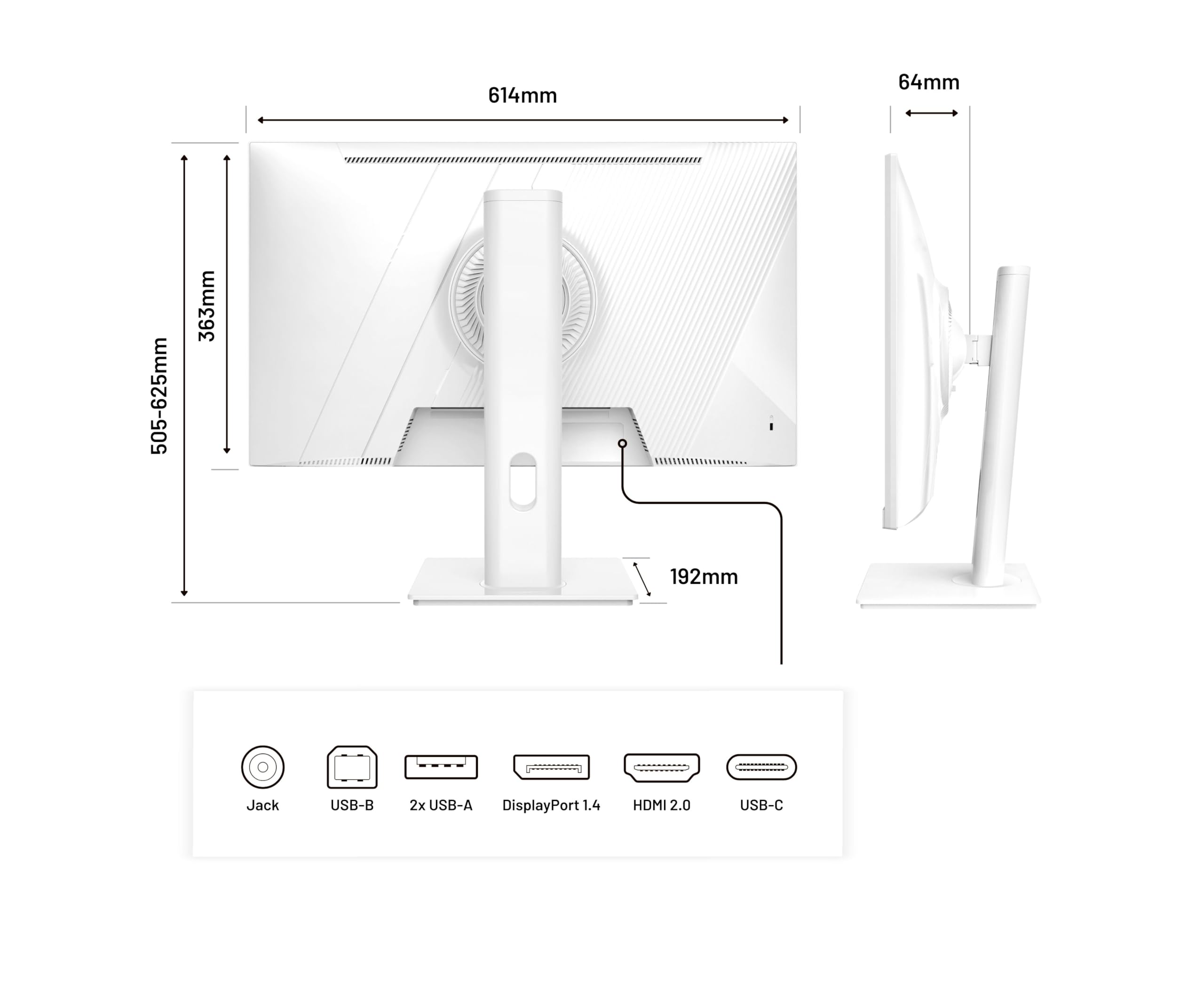 JapanNext Monitor Bianco 27" IPS WQHD (2560x1440) | HDR | Ricarica via USB-C (65W) | Altezza e Inclinazione Regolabili (HSP) | 100% sRGB G-Sync/FreeSync | JN-i27QR-C65W-HSP-W