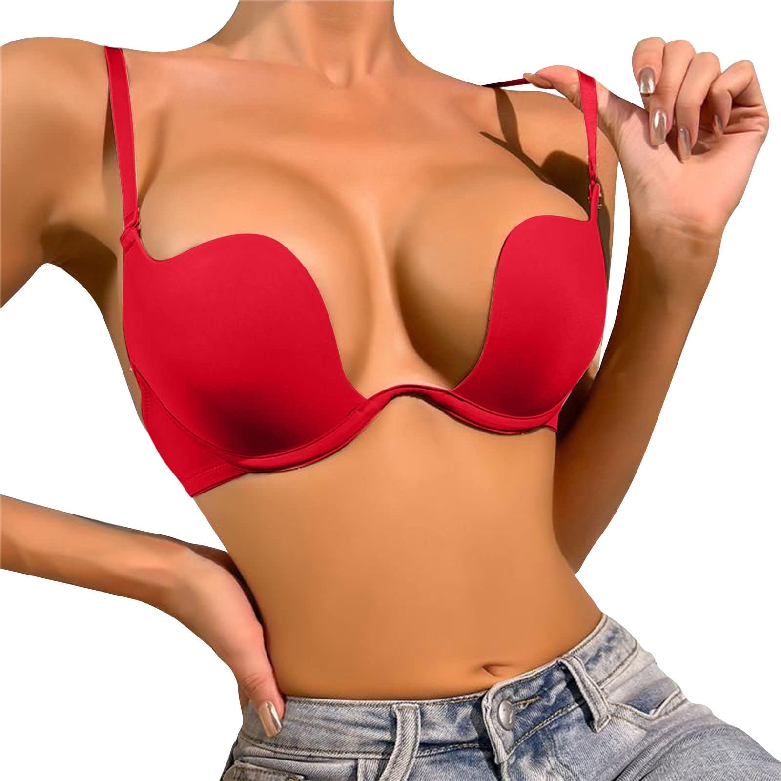MILONT Women's Essentials Deep Cut Multi-Way Push Up Plunge Bra, Soft Underwire Bra for Ladies, Low Cut Seamless U Bra, T-Shirt Bra