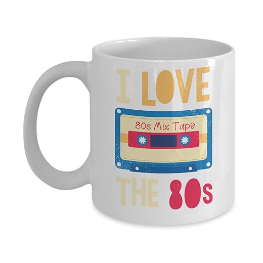 I Love The 80s Mix Cassette Tape Distressed Coffee & Tea Mug, 80 s Themed Giftables for Men & Women (11oz)