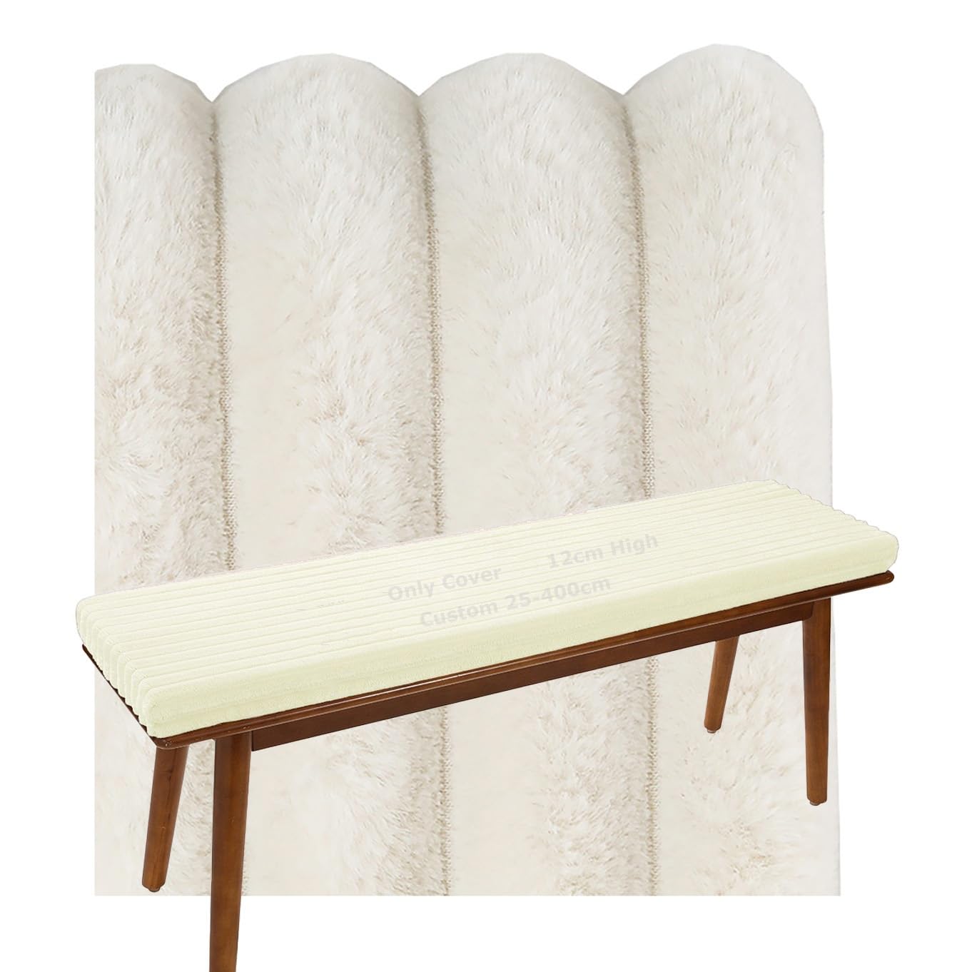 Fodere per panca da esterno personalizzate, con er, rimovibili, antiscivolo, in velluto, di ricambio, per divano e sedia, invernale, 200 x 30 cm (bianco Bei)