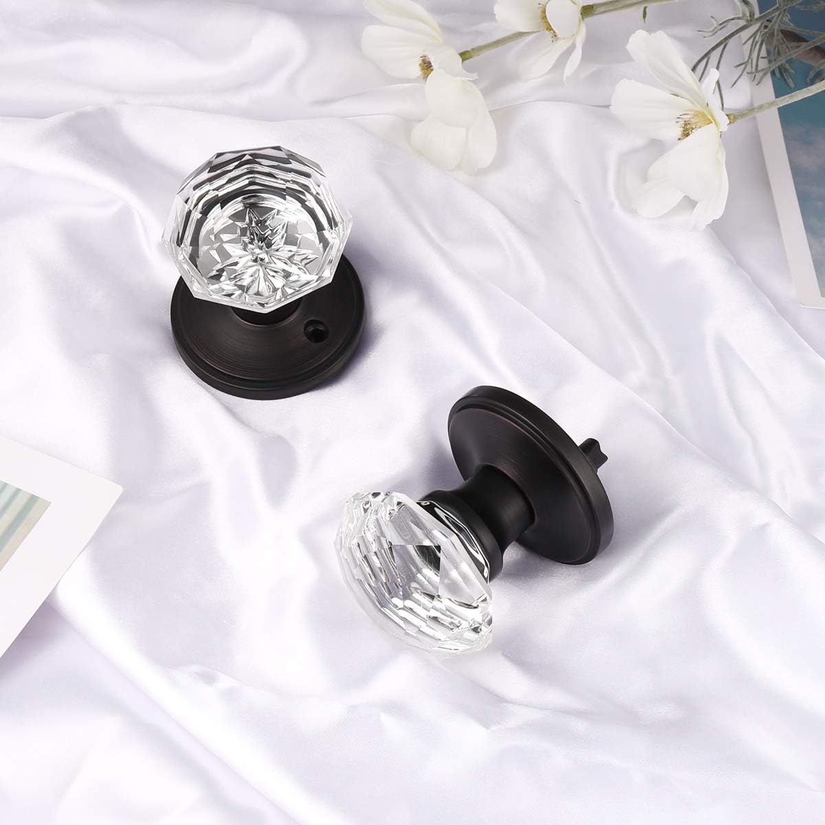 Exсluѕіvе Dіѕсоunt 🔥 Fluted Crystal Door Knobs,Clear Glass Diamond Handles with Octagon Knob,Interior Passage Locks for Hall and Closet,Keyless Non Locking,Oil Rubbed Bronze Finished,5Pack