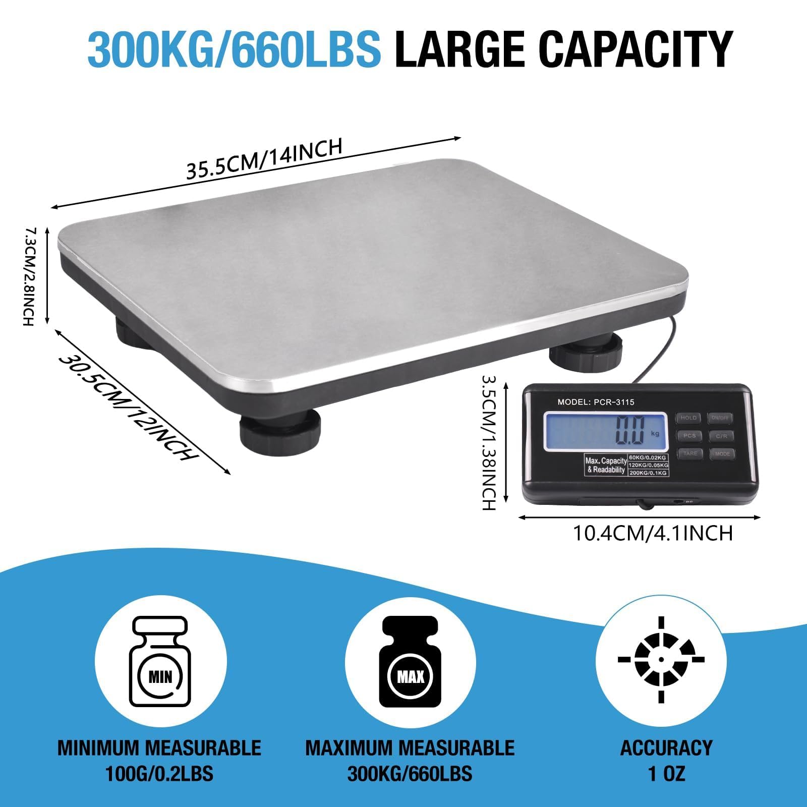 SurmountWay Shipping Scale 660lbs LCD Digital Platform Heavy Duty Portable Stainless Platform for Postal Shipping Scale Industrial Floor — view 2