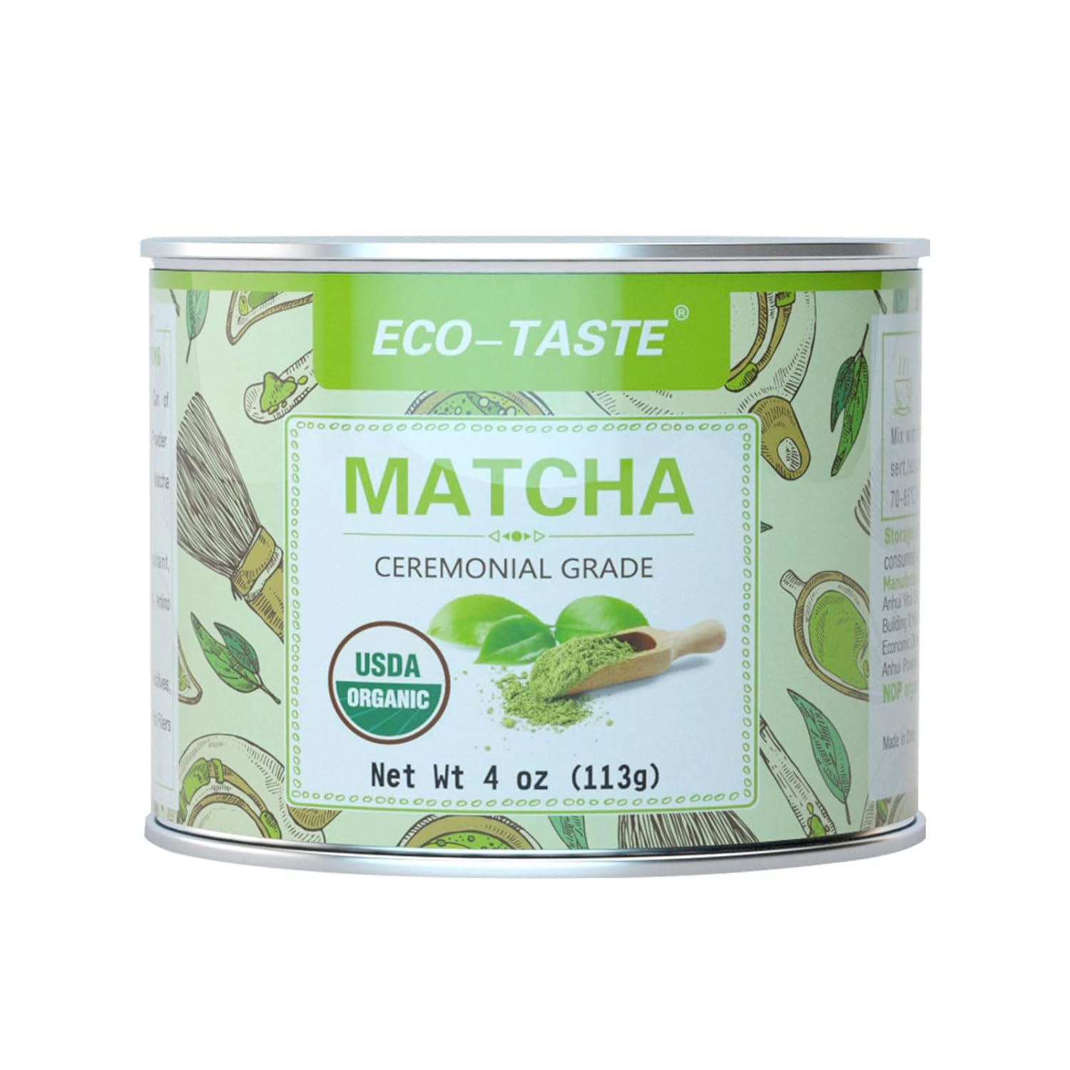 Organic Matcha Green Tea Powder-4oz(113g) Tin, 100% Natural & Pure, Ceremonial Grade, No Additives or Fillers, NO GMO