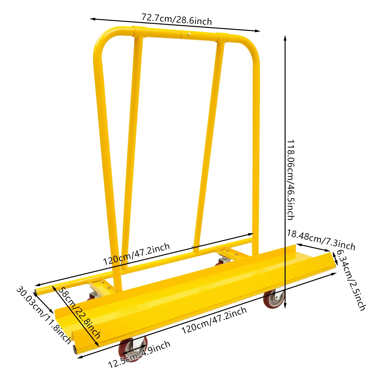 Plattenkarren bis 800Kg mit 4 Rädern (Gelb) | Plattenwagen Schwerlast aus Metall mit Praktische Seitenblenden, für Holzbrettern Türen Fenstern Matratzen