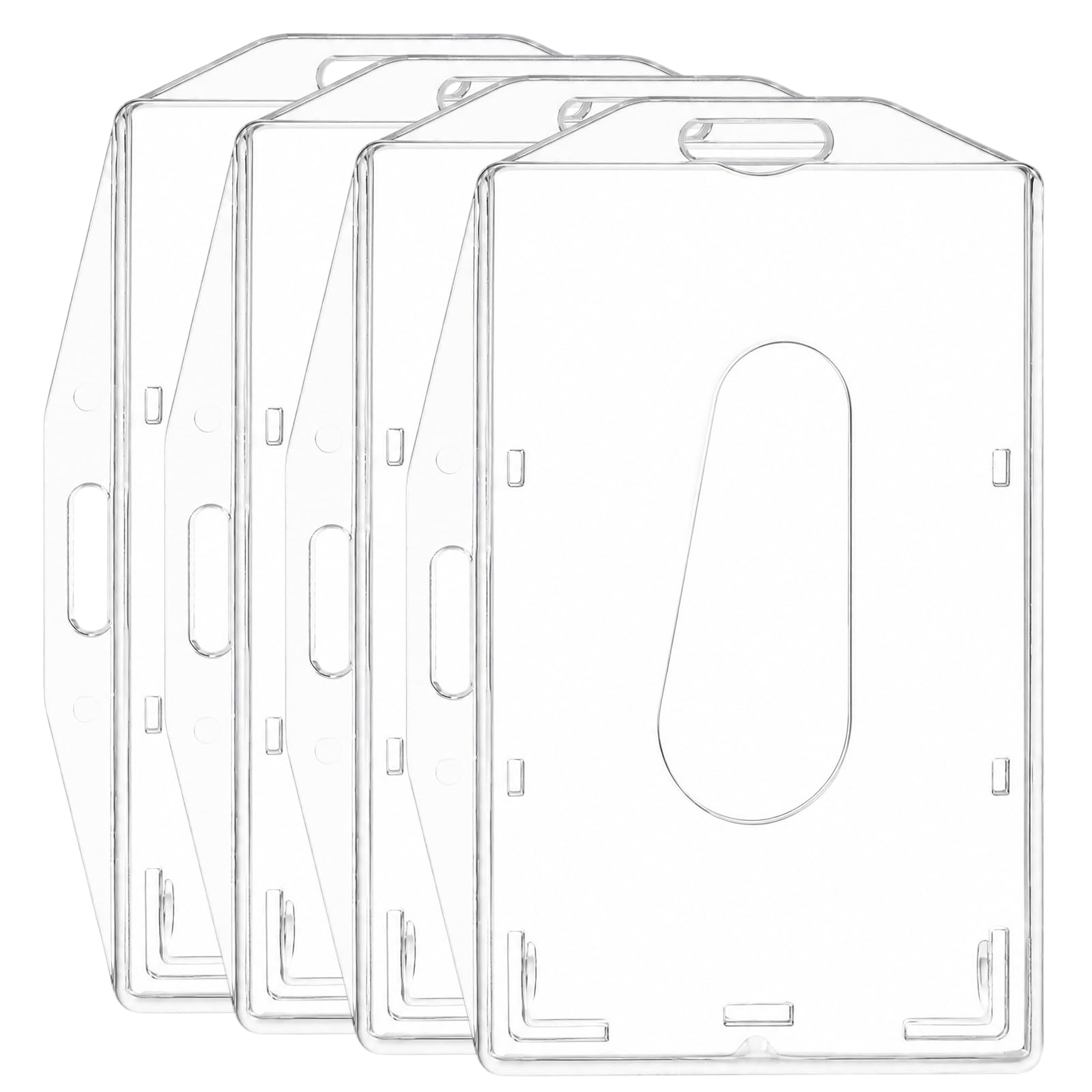 Clear ID Card Badge Holders, 4Pcs Hard Plastic Rigid Card Holder for Lanyard, Double-Sided Horizontal and Vertical Pass Protector with Thumb Slot for Office, School, Work
