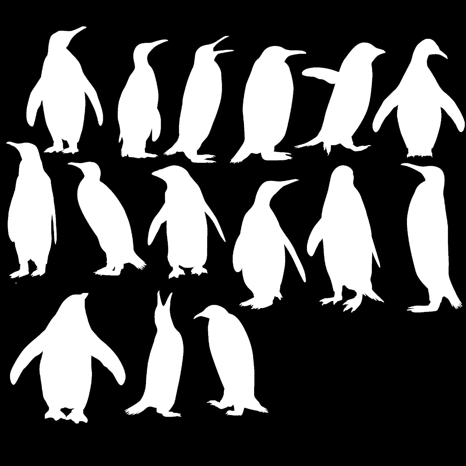 15 Cute Penguin Silhouette Sticker Pack - Waterproof Vinyl Decals - Car Bumper - Light Switch - Wall Art - Party Bag Fillers - Animal Nursery Decor (White, 13cm (5.1") Tall)