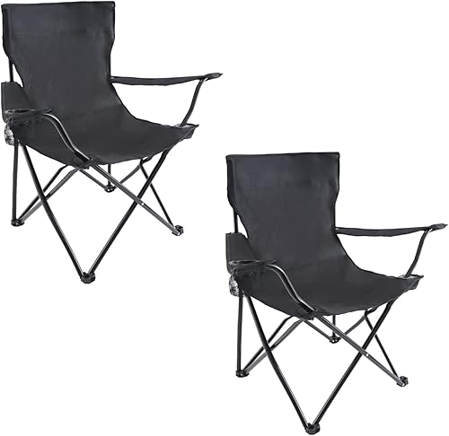 YSSOA Silla de camping plegable portátil negra, paquete de 2