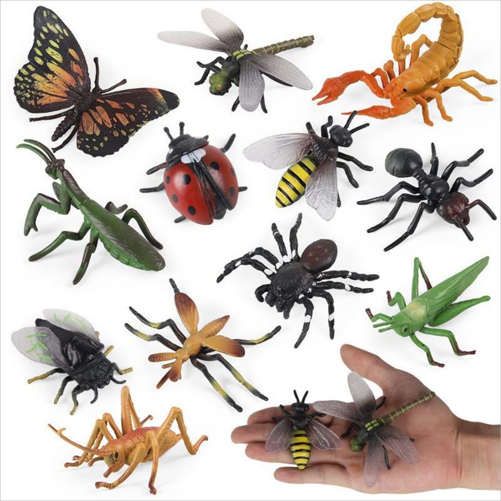 12Pcs Large Realistic Insect Toys Figures, Plastic Bugs Figurines Set, Realistic Insects Toy for Kid, Ladybug, Bee, Butterfly, Assorted Insect Bugs Figures Toy, Insect Themed Party Favors