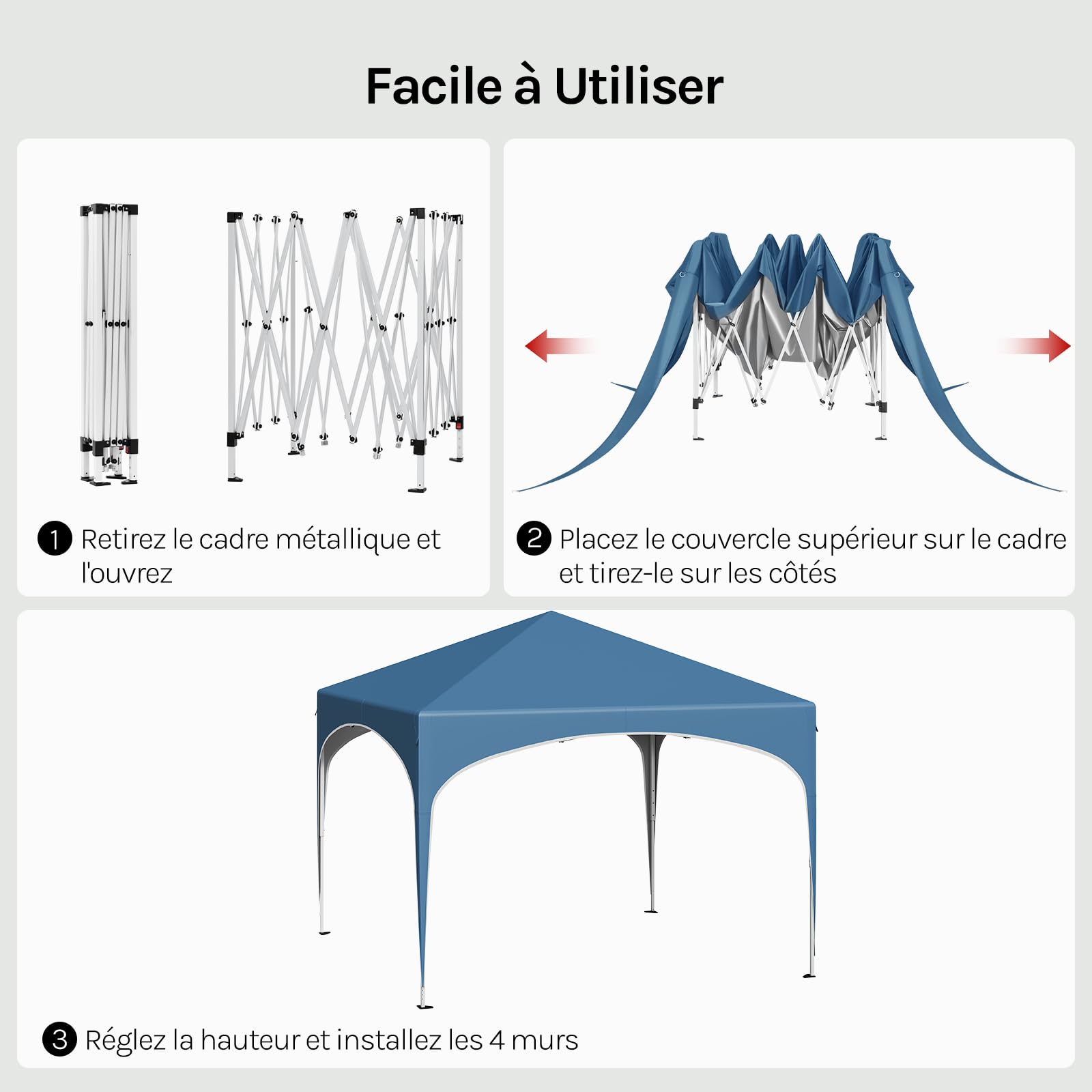 WOLTU Tonnelle de Jardin Pliable 3x3m Pop up avec Toit en Demi-Cercle Bleu