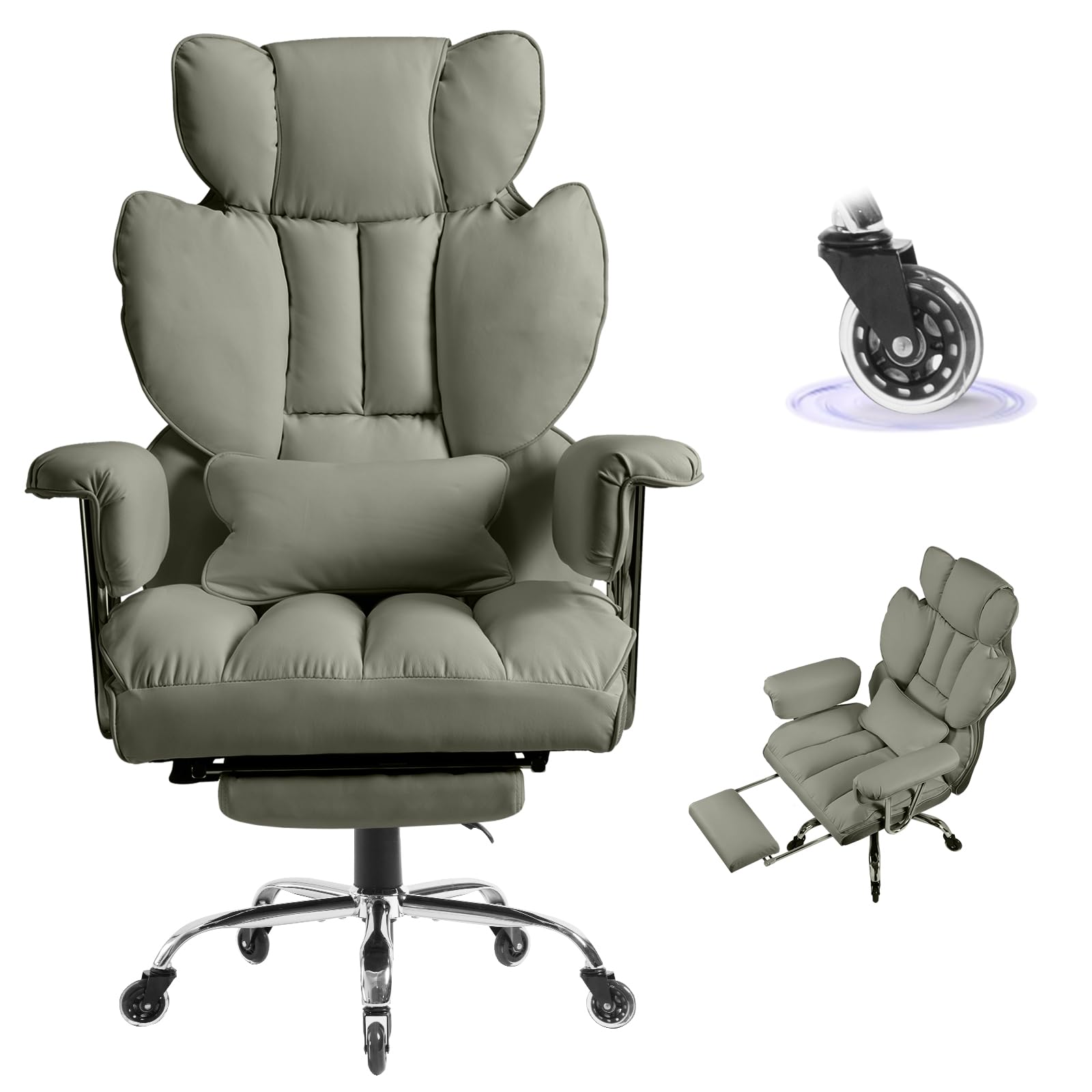 YEEZEE Sillón ejecutivo, respaldo alto ergonómico, con reposapiés, con acolchado grueso, cojín extraíble, cómoda silla de oficina, silla ejecutiva ajustable, capacidad de carga de 200 kg, color gris