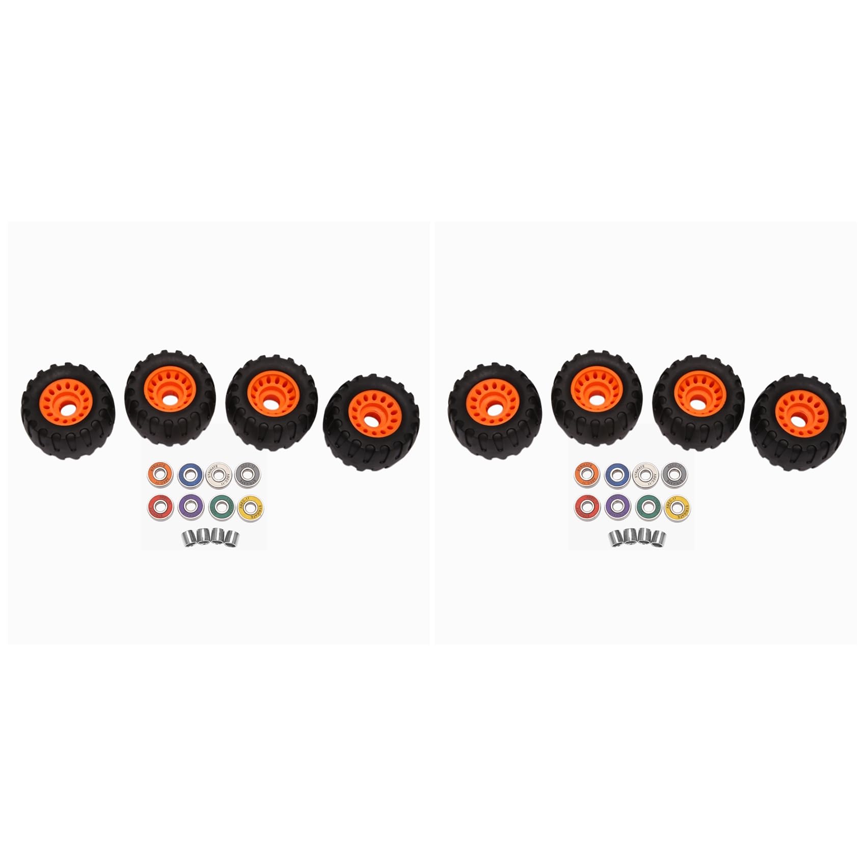 Baglaum Off Road Skateboard Longboard Wheels (Set of 8 Contains Bearing Sleeve), Black & orange
