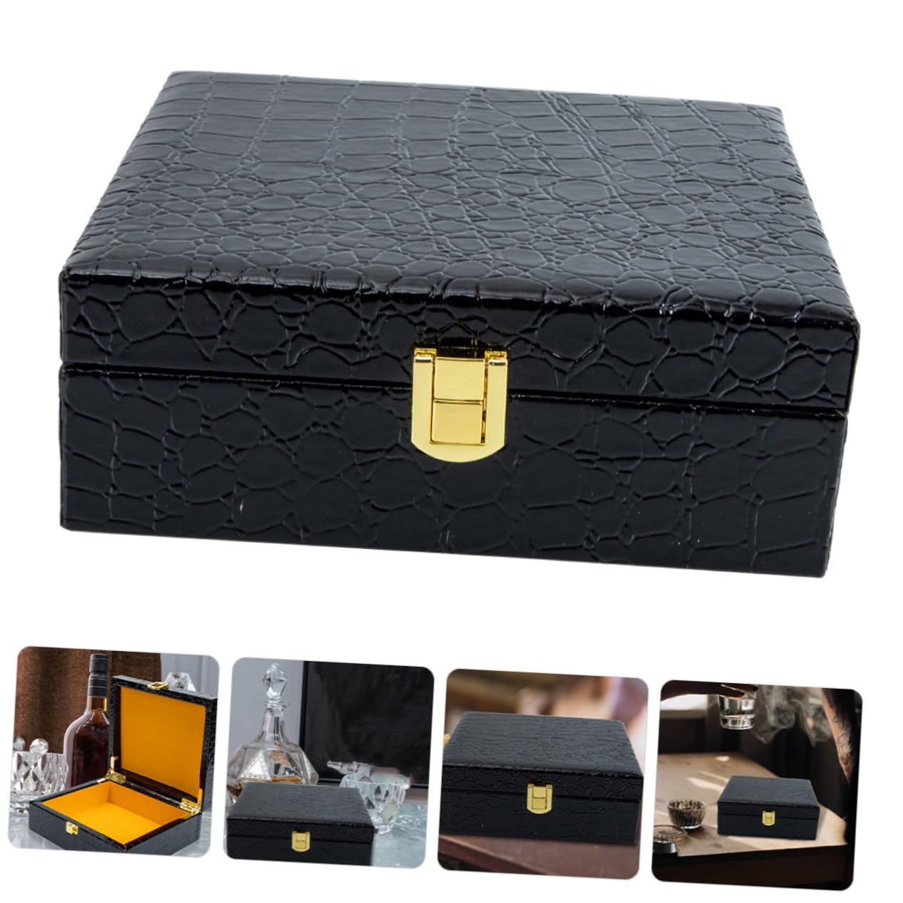 GANAZONO Porta Sigari con Coperchio Flip, Custodia Portatile in Pu Nero con Finitura Elegante e Bordo Liscio, 2pezzi
