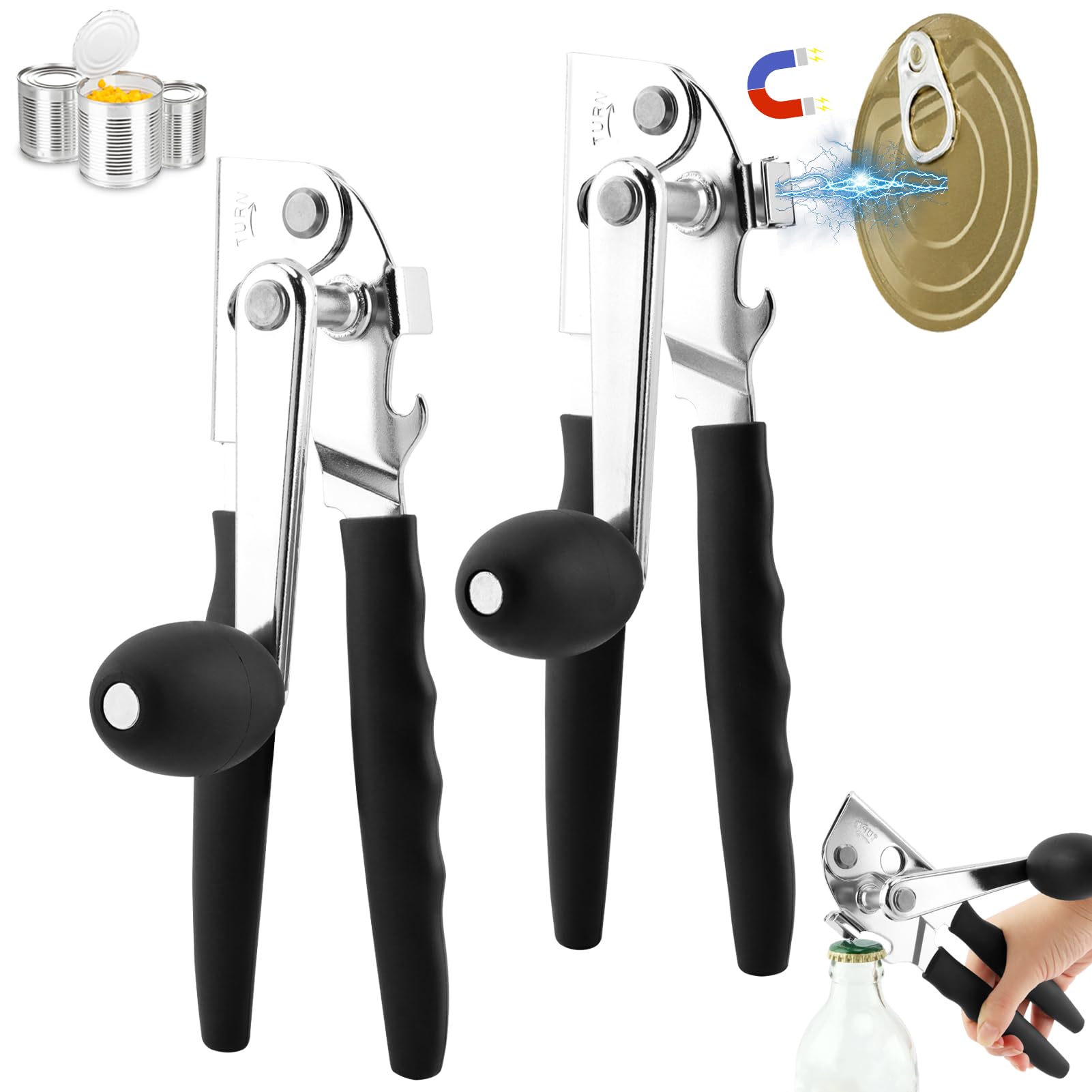 Photo 1 of 2 PCS Commercial Can Opener Manual, Stainless Steel Handheld Can Opener with Folding Easy Crank Handle Save Effort Large Ca-n Opene-r Smooth Edge for Seniors Chef
