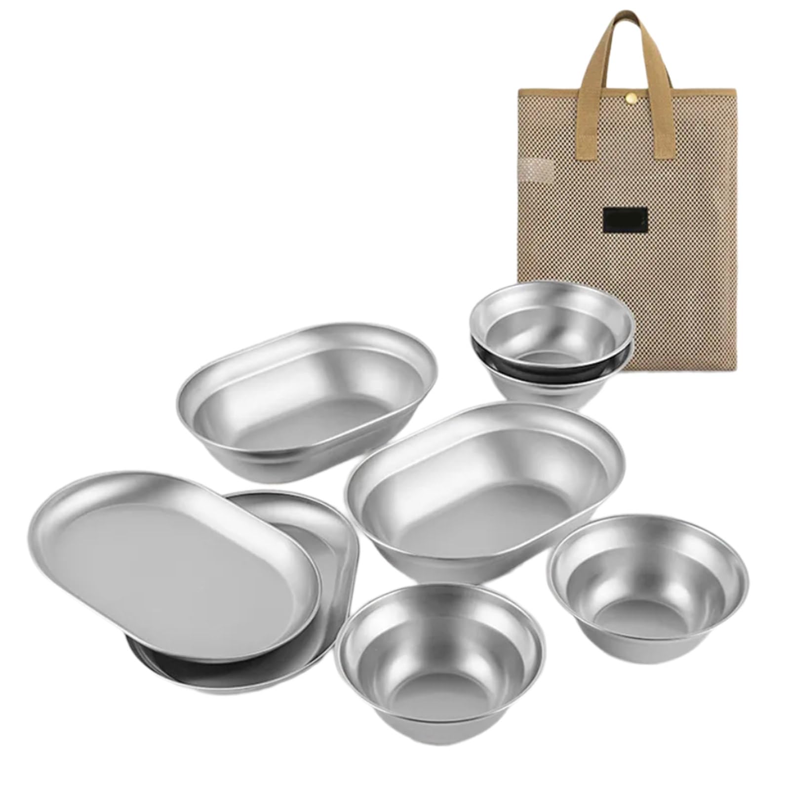 6/8/10PCS Camping Plates Metal Servings Dishes 304 Stainlesss Steel Tablewares Outdoor Kitchenwares Plates
