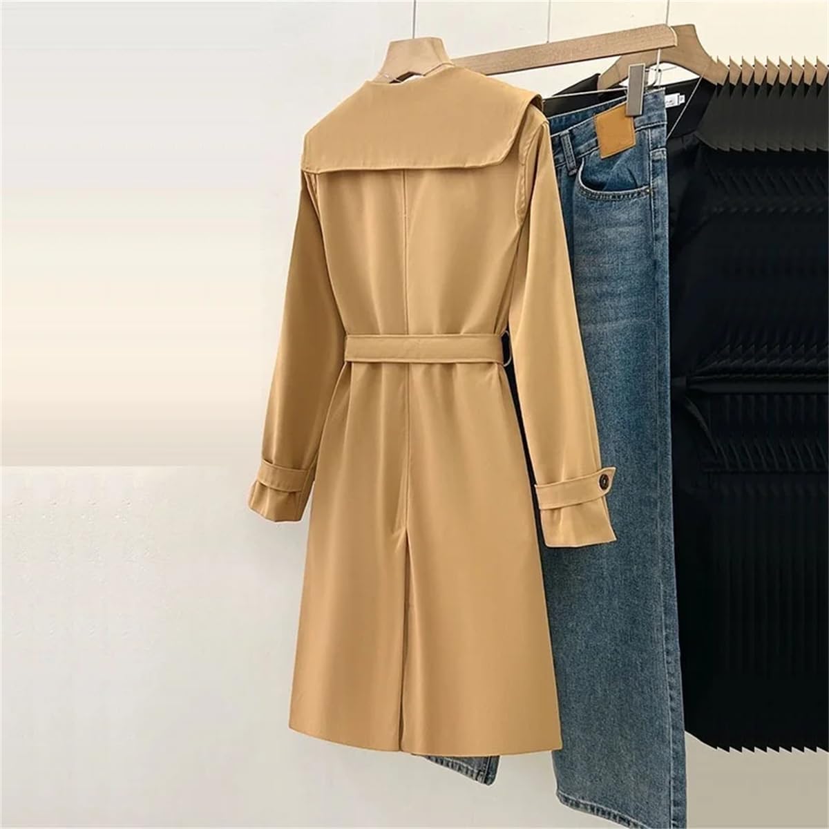 Eleganter zweireihiger Damen-Trenchcoat mit langen Ärmeln, mittellang, Windbreaker