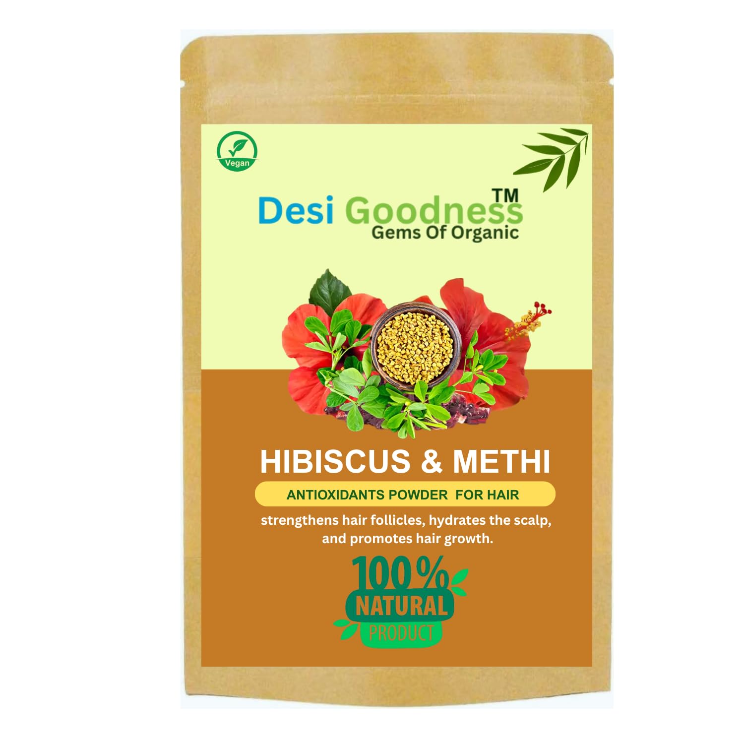 Desi Goodness Hibiscus & Methi Powder (150 g) - Hair Pack Powder for Dull Hair & Dry Scalp, Promotes Hair Growth - 100% Pure & Natural 150 GM (Pack of 1)-image-38