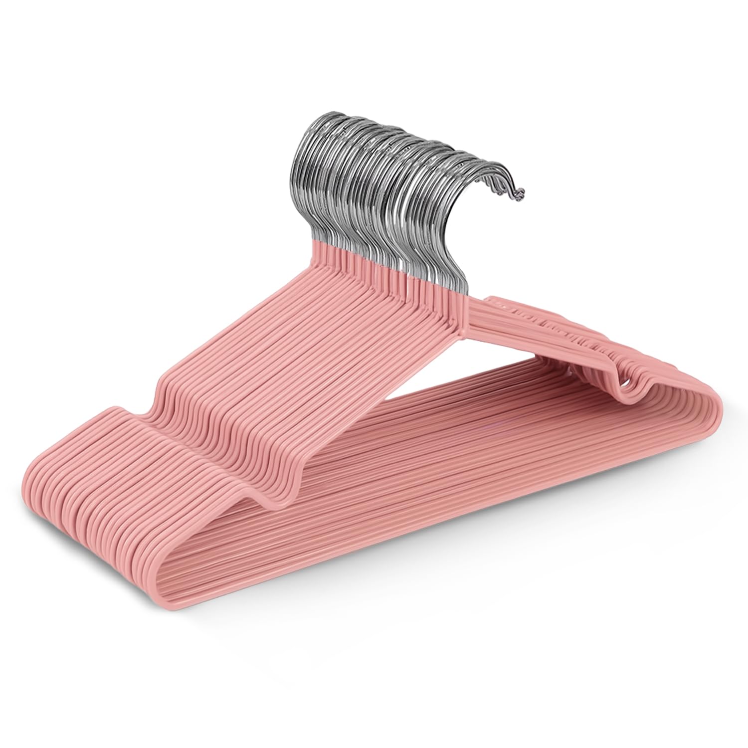 KEPLIN 20x Premium Rubber Coated Metal Hangers - Heavy Duty - Space Saving Organiser Clothes Hangers for Wardrobes Coat Rack Rails (Blush Pink)