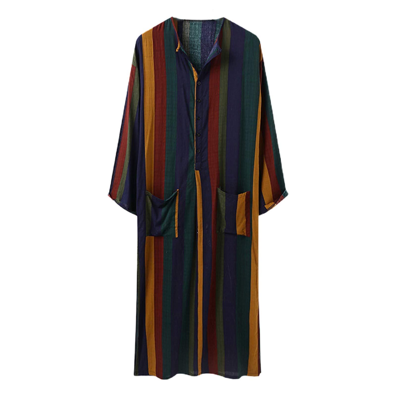 FUIW FUIW Hombres Bata de Kaftan a Rayas de Colores Botones árabes Tops Sueltos de Tuic - Amarillo # 2XL