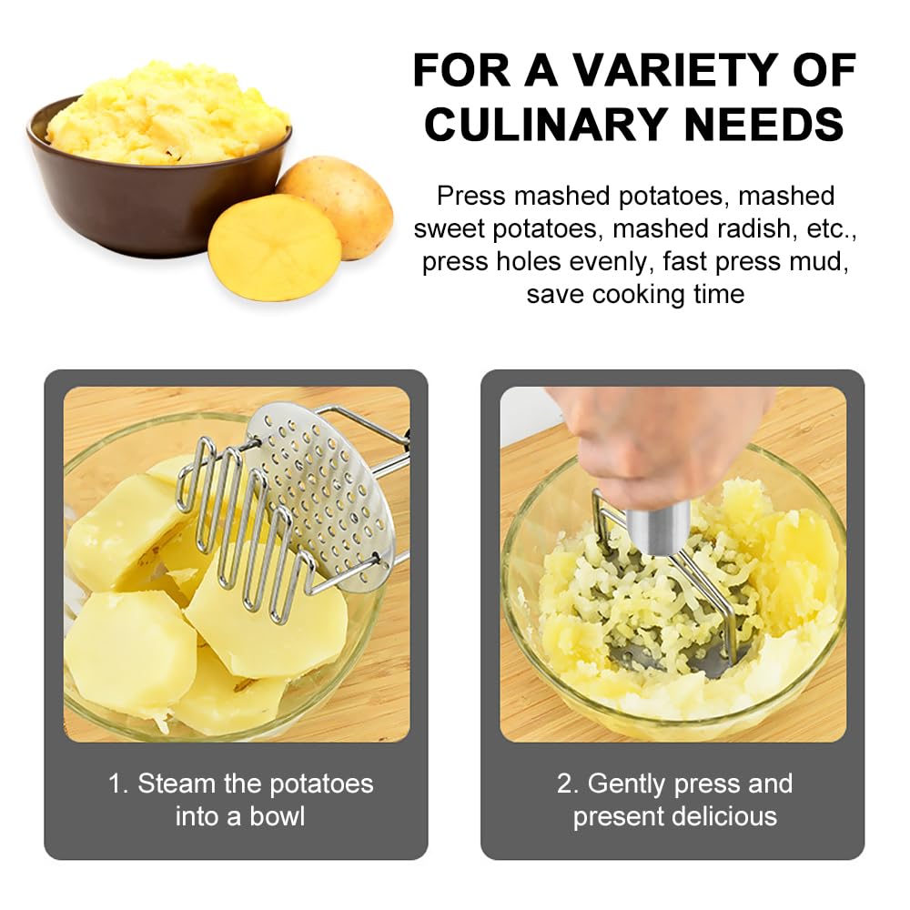 Aplastador de Patatas, Machacador de Patatas de Acero Inoxidable, Potato Masher de Doble Capa - Perfecto para triturar Patatas, Verduras, Alimentos para bebés - Apto para lavavajillas