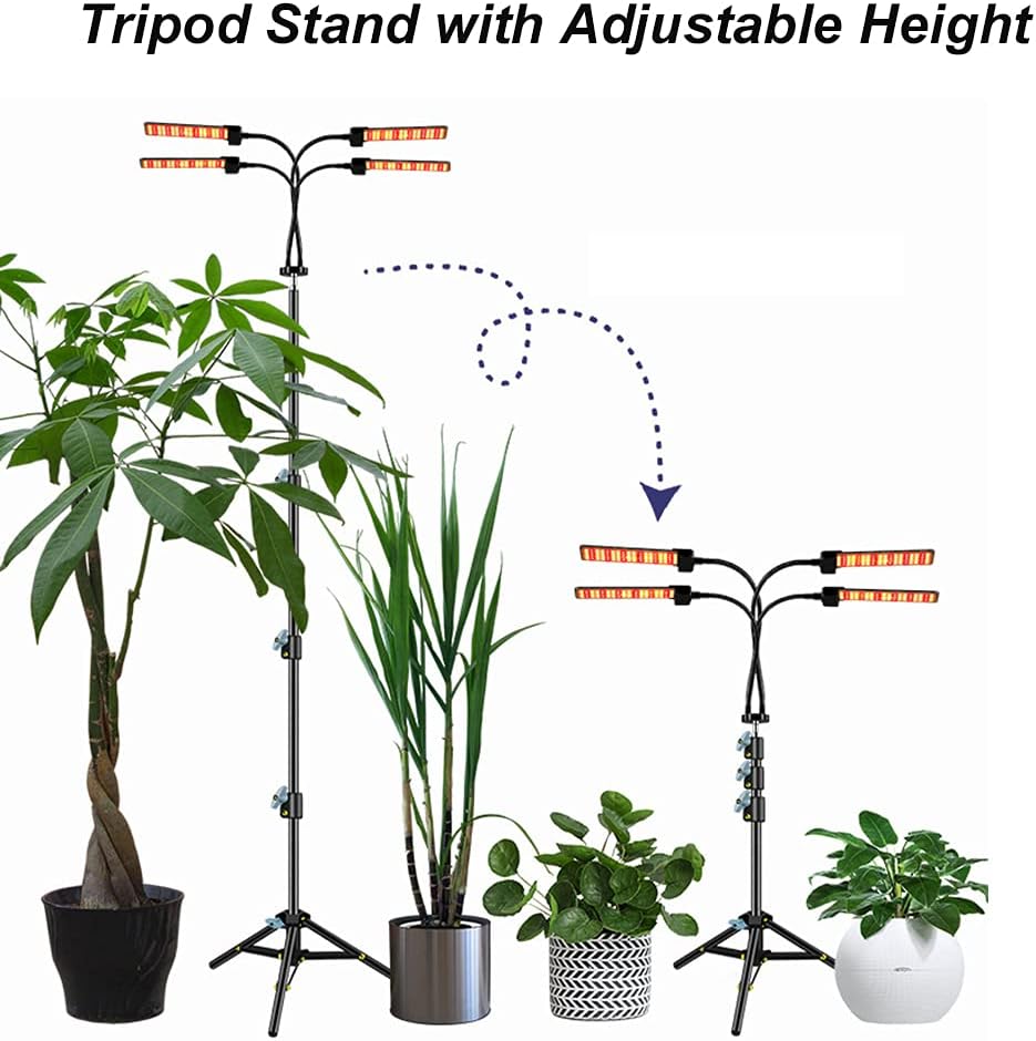 LED Grow with Adjustable Tod Stand for Indoor Plants Sunlike Full Spectrum Auto Off 4/8/ 12H Timer 3 Modes 5 Brightness Levels Standing Plant Growing Lamps for Plants Seedlings