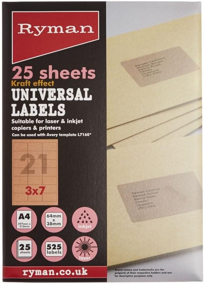 Ryman Universal Labels 21 Per Sheet Pack of 25 Sheets Amazon.co.uk