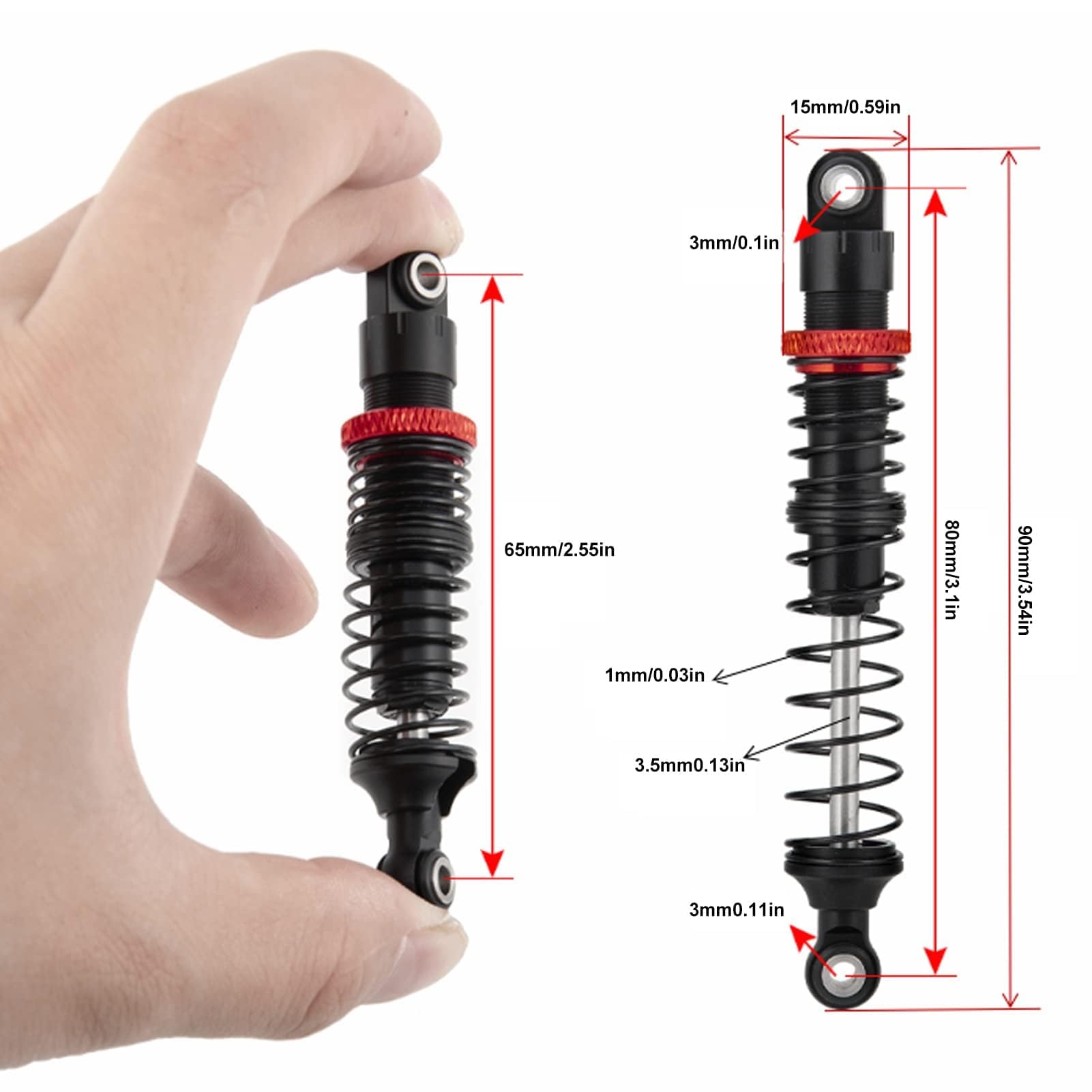 Ammortizzatori RC, 4 Pezzi Accessori ammortizzatori per Auto RC a Doppia Sezione Regolabili in Lega di Alluminio per Auto Cingolata 1/10 RC (80 mm)