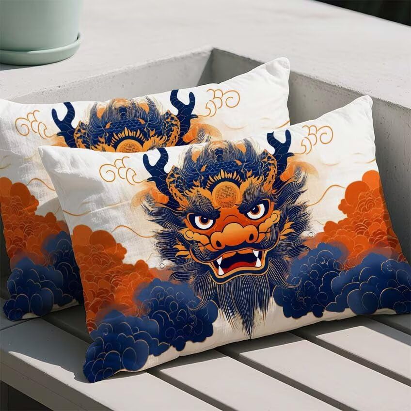 Housse de coussin extérieur imperméable bleu marine dragon grand format - 2