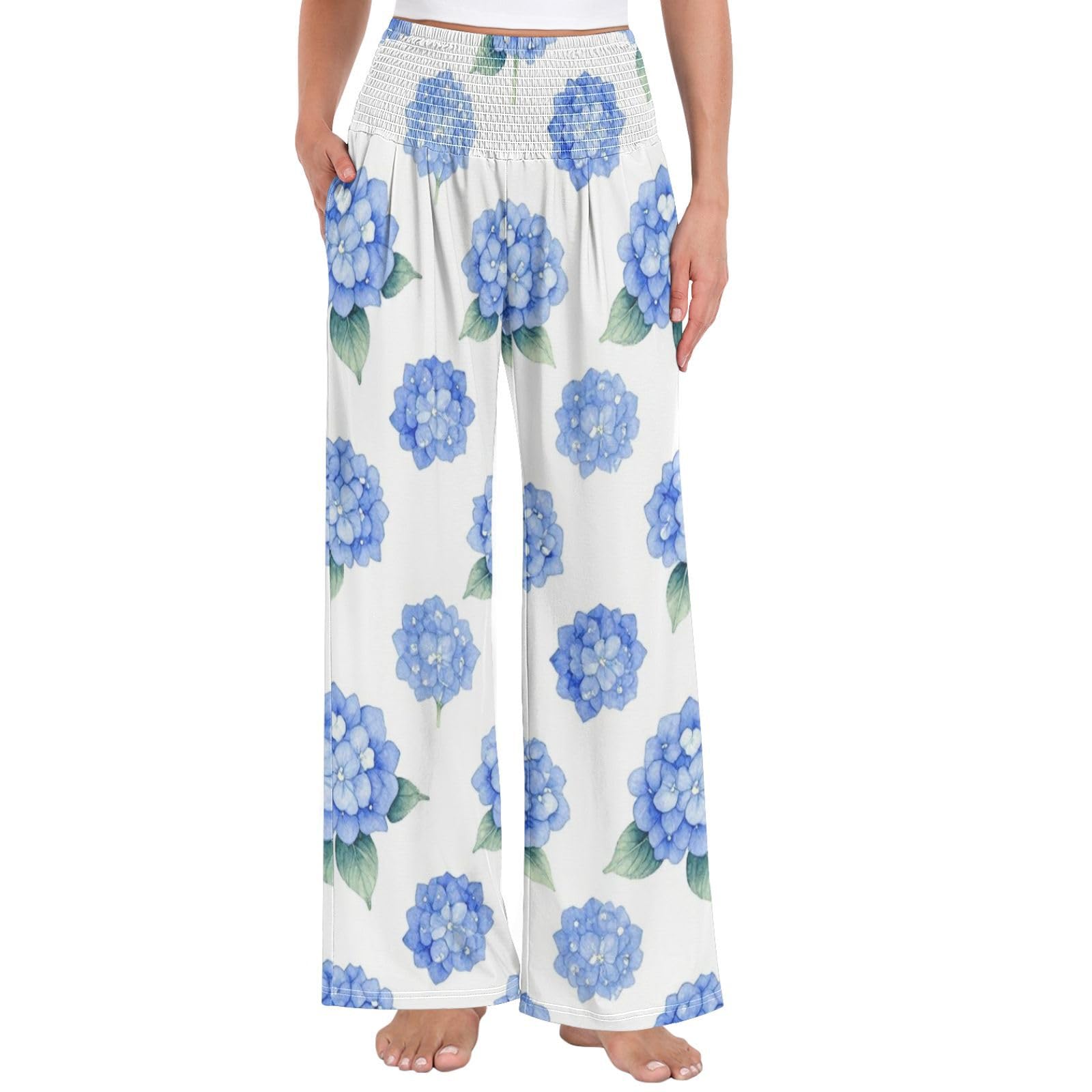 Hydrangea Blue - Pantalones palazzos para mujer, ligeros, con tacto modal