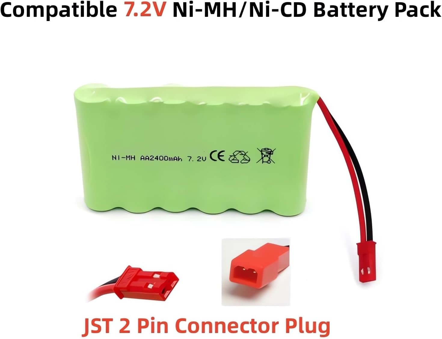 Aliwisdom Universal RC Charger Cable with JST 2 Pin Connector Plug for 7.2V Ni-MH/Ni-CD (6S) Battery Pack, Compatible RC Car/Boat/Plane/Drone/Tank/Helicopters/Other Remote Control Toys