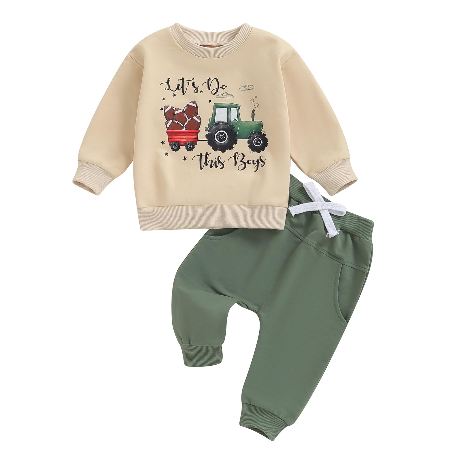 LIOMENGZI Toddler Baby Boy Clothes Fall Winter Outfit Long Sleeve Tractor Letter Sweatshirts Pant Infant Baby Farm Clothes (Khaki, 12-18 Months)