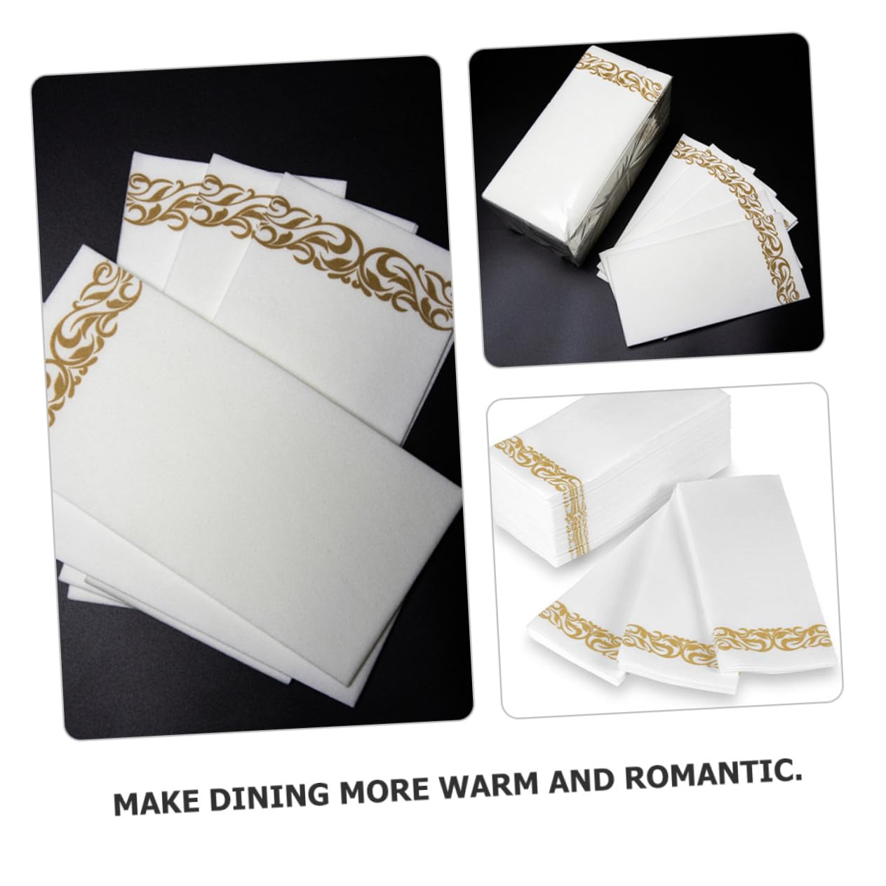 100 Stück Einweg Gästetücher Weiße Weiche Papierservietten mit Goldener Prägung Dicke Gefaltete Party Servietten für Hochzeit Geburtstag Cocktail und Festliche Tischdekoration