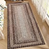 RUGSREAL 2x6 Boho Runner Rug Braided Print Hallway Area Rug Machine Washable Throw Floor Cover Non Slip Moroccan Runner Carpet for Kitchen Farmhouse Rustic Carpet for Living Room Bedroom, Brown
