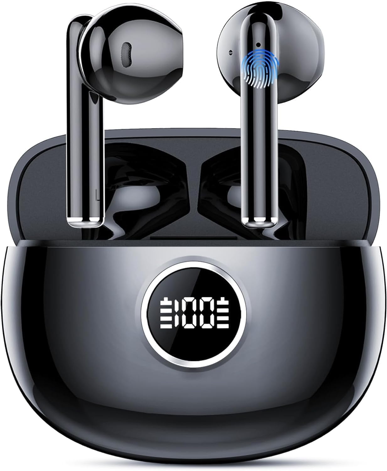 Genérico Auriculares Inalámbricos Bluetooth, 4 HD Mic HiFi Estéreo, Auriculares Inalambricos con 50 Horas, LED Pantalla, IPX7 Impermeable Cascos Inalambricos, Carga Rápida USB-C