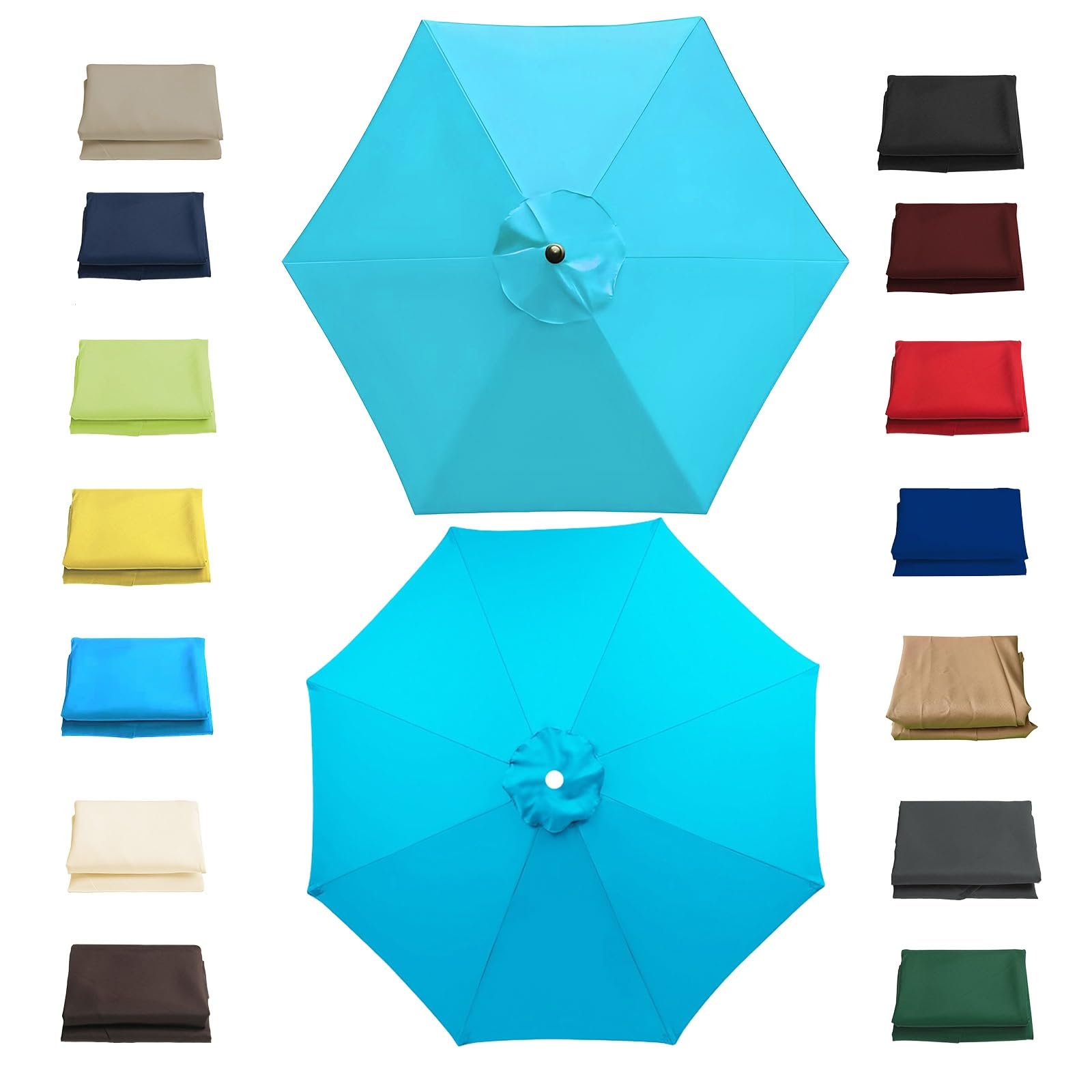 Garden Parasol Replacement Canopy Waterproof, 2m 2.30m 2.7m 3.0m Replacement Parasol Canopy Cover for Patio Pool Outdoor, Anti-UV Strong Sunshade Umbrella Cloth for 6/8 Ribs(Lake blue,2.0m/6 Arms)