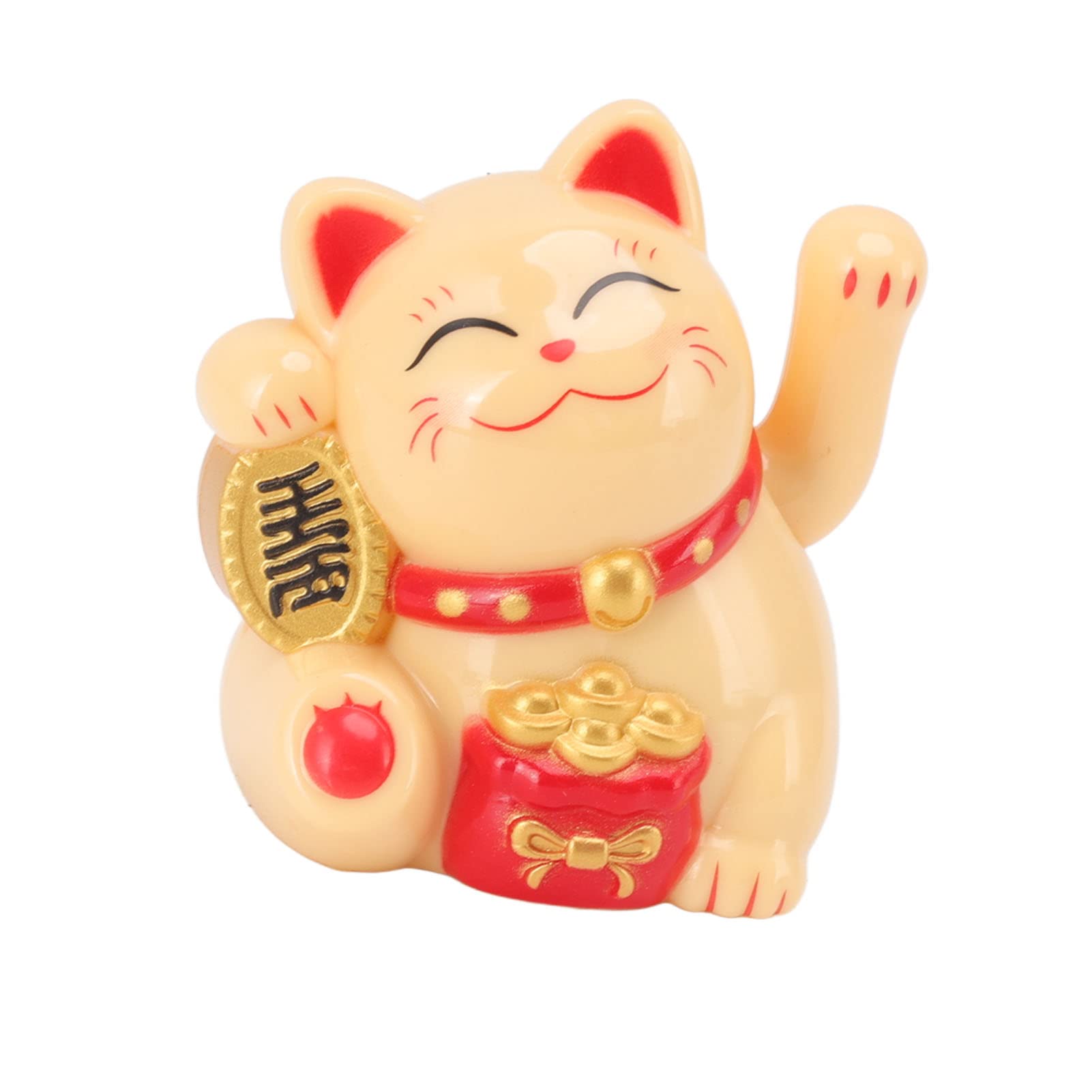 Lucky Cat, Solar Powered Maneki Neko Beckoning Lucky Cat Fengshui Cat Waving Cat Japanese Fortune Cat for Home Car Decor (#2 Yellow)
