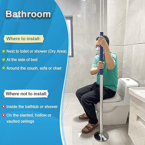 Miniatura 5 de Barra de seguridad de piso a techo, barra de transferencia de baño para ancianos, barra de agarre montada en tensión, poste de pie, asistencia de