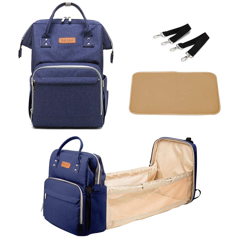 Oztev Baby Diaper Baby Backpack Bag, Foldable Baby Bed with Stroller Carrying Strap Portable, Diaper Changing Backpack Bag (Blue)