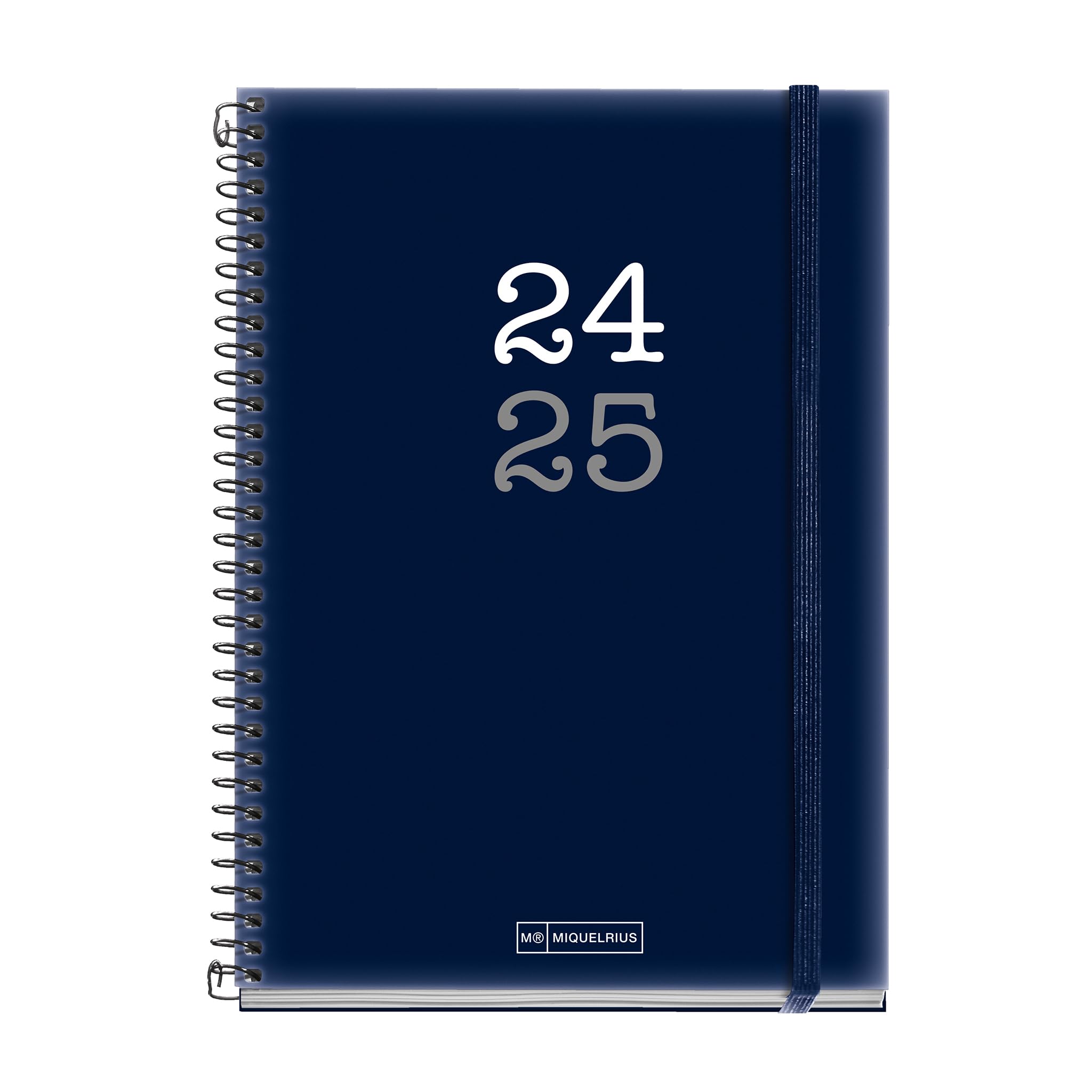 Miquelrius - Agenda Escolar 2024-2025, Septiembre 2024 a Agosto 2025, Tamaño 150 x 213 mm, Día Página, Cubierta de Polipropileno Opaco, Cierre con Goma, Catalán e Inglés, College Azul