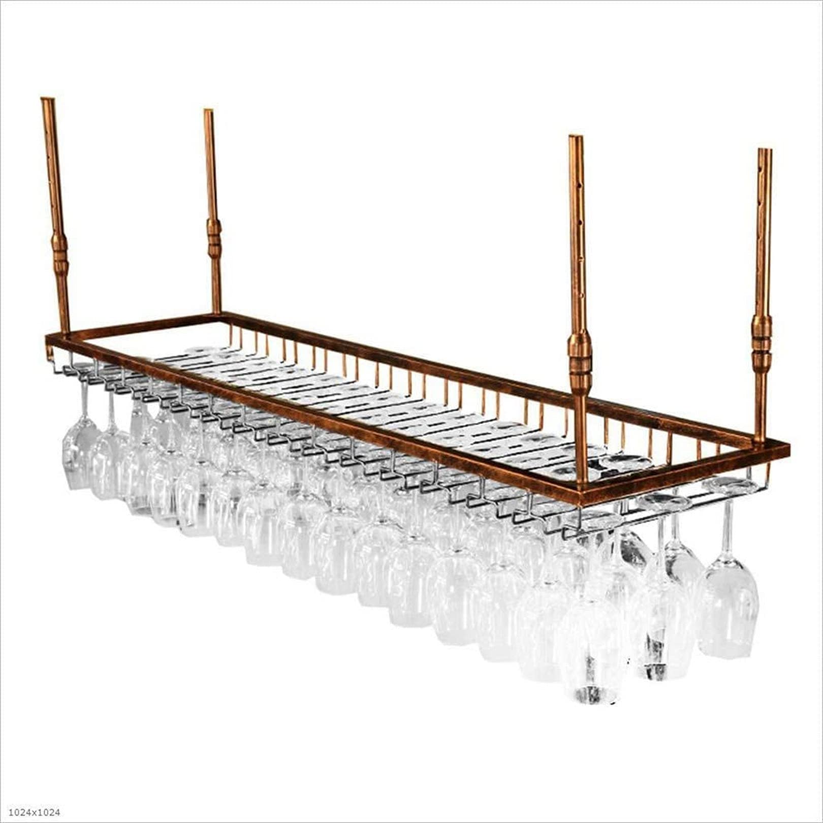 Generico Portabottiglie Bar Ristorante Supporto da Parete Sospeso per Bar Realizzato in Metallo Soffitto Scaffale da Parete in Altezza Regolabile Organizzatore di Stoccaggio Cremagliera Bronzo 120 *