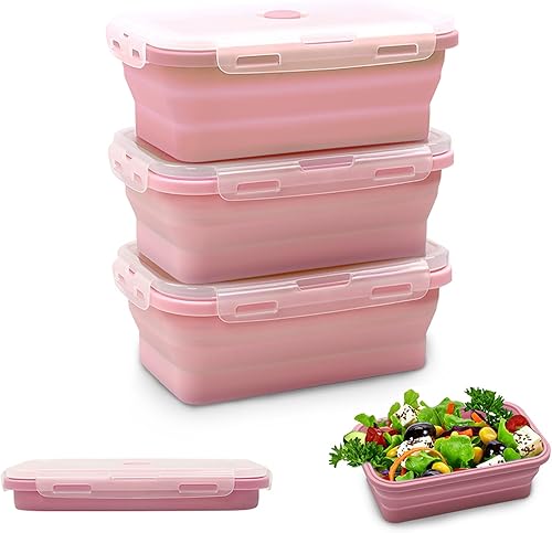 Miniatura 8 de Alimat PluS Contenedores pequeños de silicona para almacenamiento de alimentos con tapas, juego de 3 recipientes plegables de 16.9 onzas líquidas,