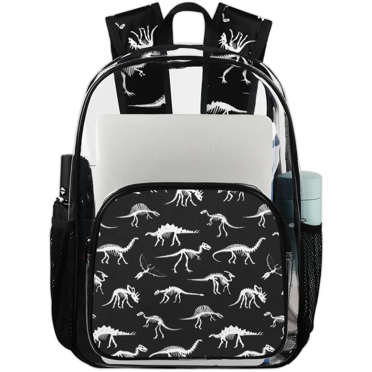 XMNYGJ Dinosaur Skull Clear Backpack Stadium Approved Heavy Duty Transparent Backpack for Women Men Large PVC See Through Bag for Sports Event Concert