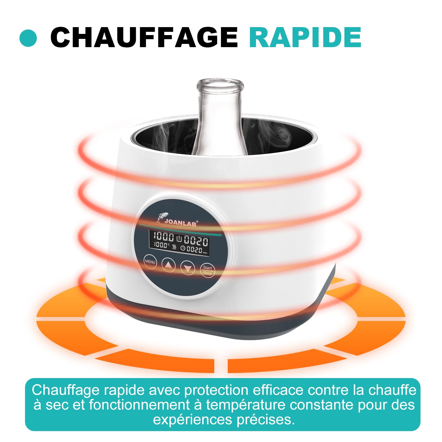 JOANLAB Bain-Marie Numérique 2L, Chauffage de Précision 100°C, Cuve Inox 304 avec Minuterie & Double Sécurité, Couvercle Transparent pour Expériences(WB-2S)