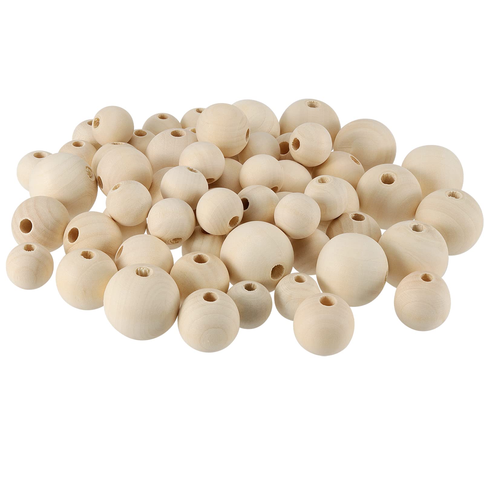 Set di 300 perline rotonde in legno, 20 mm, 25 mm, 30 mm, kit di perline sfuse in legno naturale con filo, perline distanziali in legno non finite per artigianato, fai da te