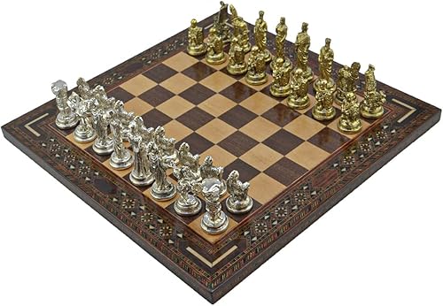 Miniatura 1 de Figuras históricas de Troy-Spartan - Juego de ajedrez de metal para adultos, piezas frescas hechas a mano y tablero de ajedrez de madera maciza